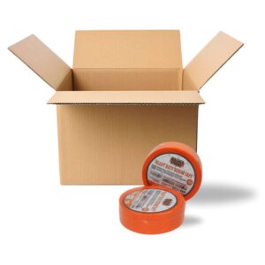 A box of orange scrim tape laid out on the floor
